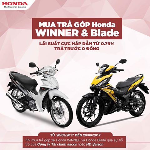 Mua trả góp xe Honda WINNER và Honda Blade với lãi suất hấp dẫn