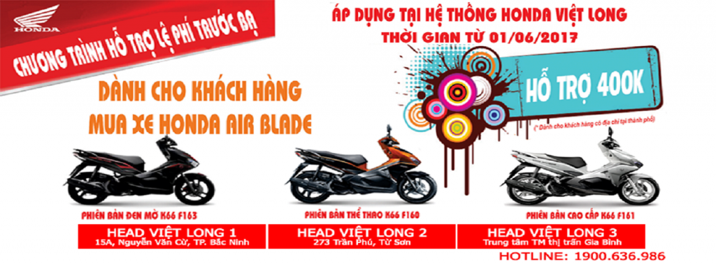 CHƯƠNG TRÌNH HỖ TRỢ LỆ PHÍ BIỂN SỐ DÀNH CHO KHÁCH HÀNG MUA XE AIR BLADE