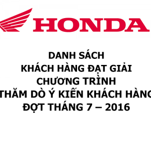 DANH SÁCH KHÁCH HÀNG ĐẠT GIẢI CHƯƠNG TRÌNH “THĂM DÒ Ý KIẾN KHÁCH HÀNG” ĐỢT THÁNG 7 – 2016