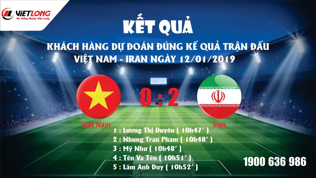 THÔNG BÁO KẾT QUẢ MINIGAME ASIAN CUP 2019 VIỆT NAM – IRAN NGÀY 12/01