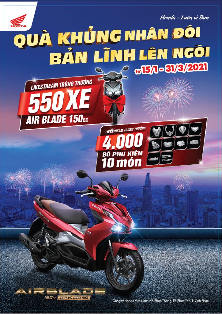 Chương trình khuyến mại Air Blade 150 “Quà khủng nhân đôi – Bản lĩnh lên ngôi”