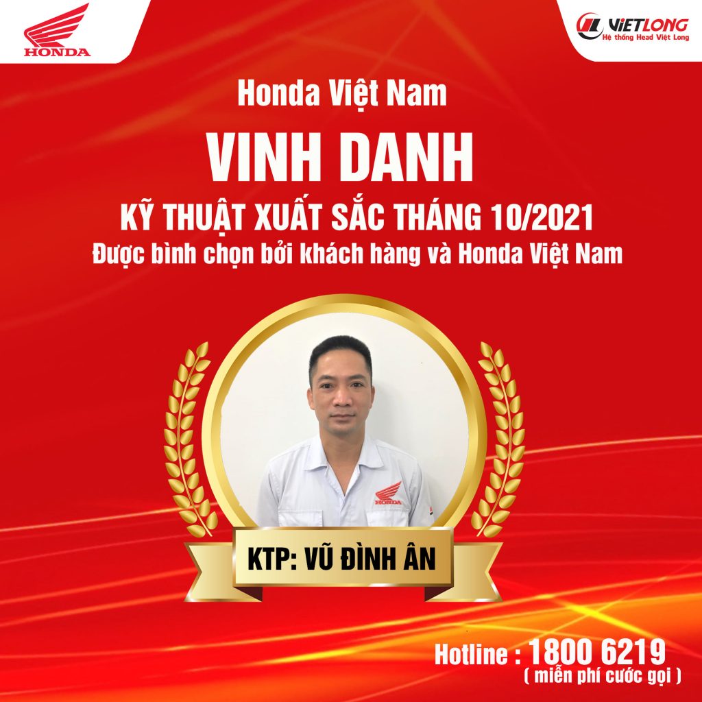 VINH DANH ” KỸ THUẬT  XUẤT SẮC TOÀN QUỐC THÁNG 10/2021″ do khách hàng và Honda Việt Nam đánh giá