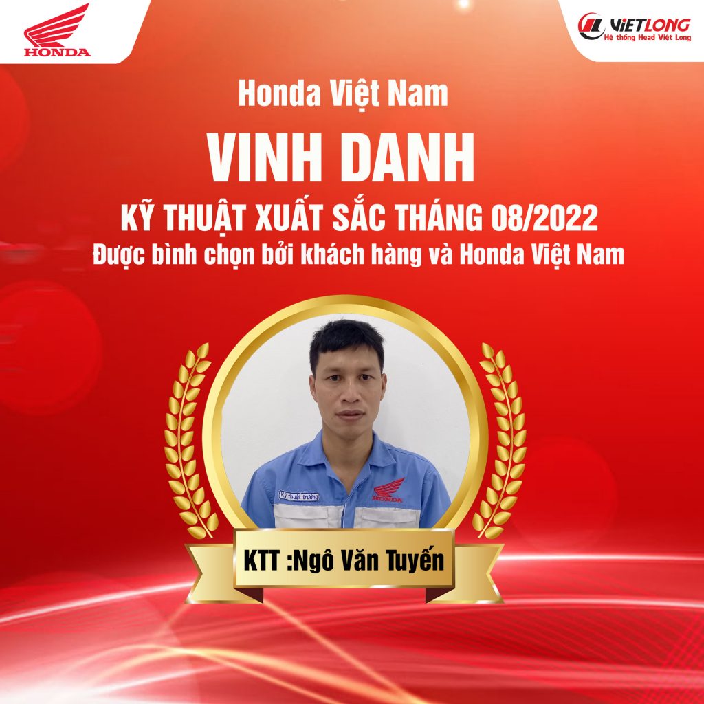 VINH DANH ” KỸ THUẬT XUẤT SẮC TOÀN QUỐC THÁNG 08″ do khách hàng và Honda Việt Nam đánh giá 