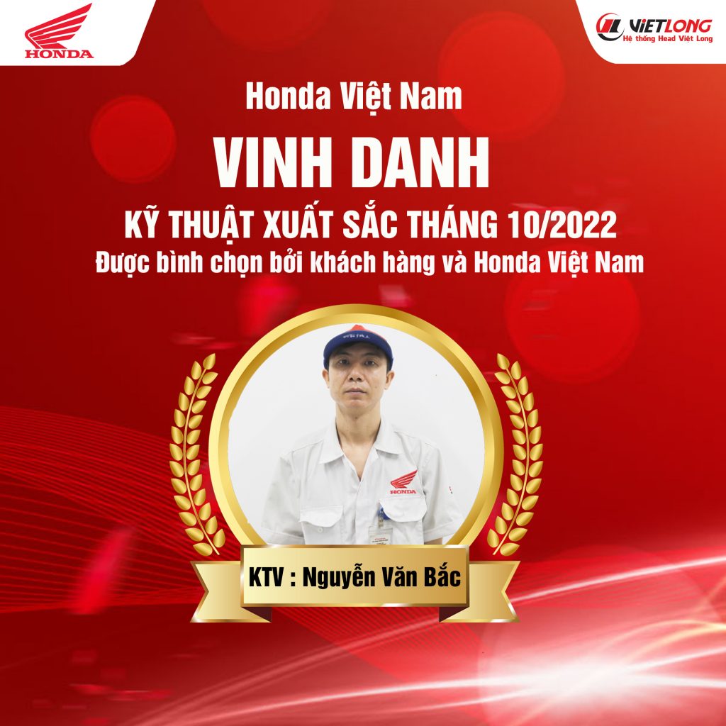 VINH DANH ” KỸ THUẬT XUẤT SẮC TOÀN QUỐC THÁNG 10 – 2022″ do khách hàng và Honda Việt Nam đánh giá