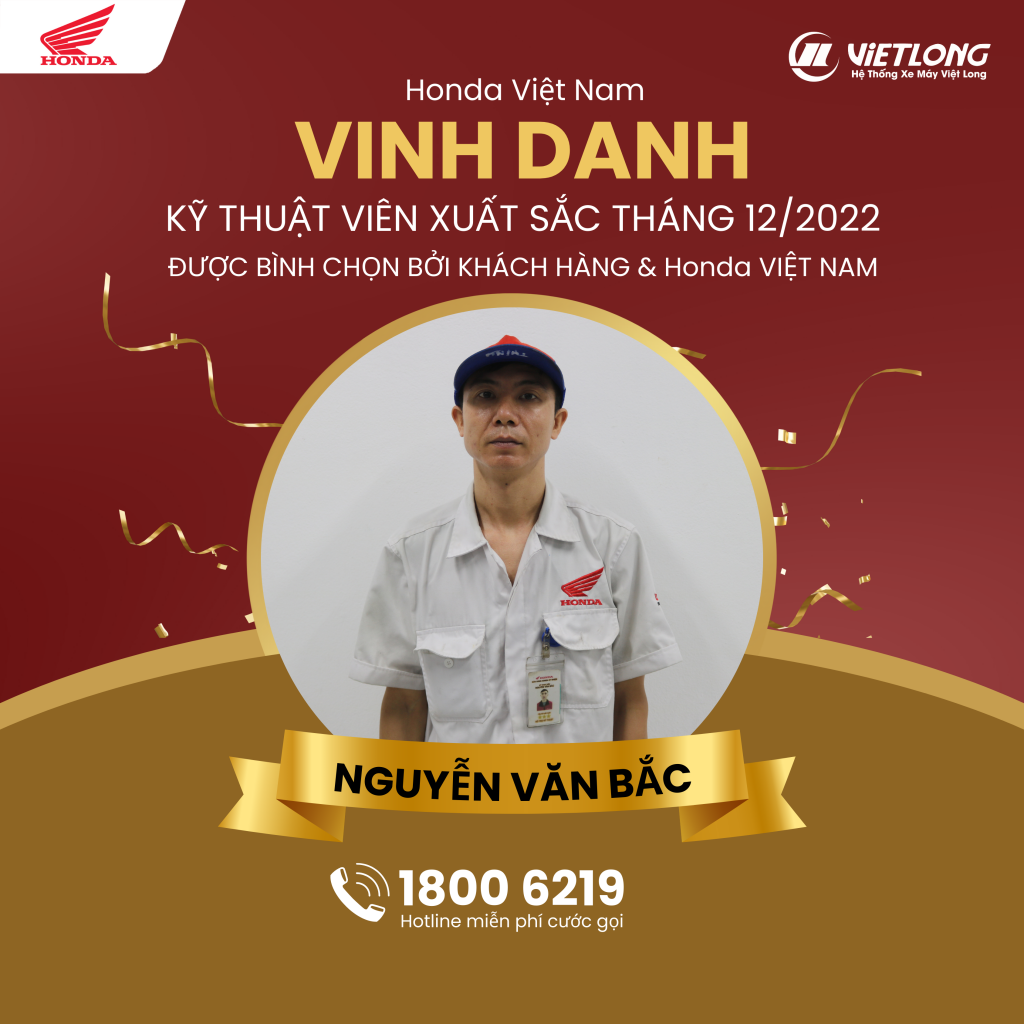 VINH DANH ” KỸ THUẬT XUẤT SẮC TOÀN QUỐC THÁNG 12 – 2022″ do khách hàng và Honda Việt Nam đánh giá