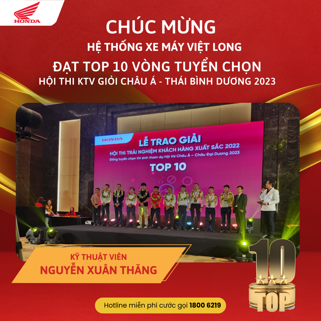 CHÚC MỪNG HỆ THỐNG XE MÁY HEAD VIỆT LONG ĐẠT TOP 10 VÒNG TUYỂN CHỌN HỘI THI KTV GIỎI CHÂU Á – THÁI BÌNH DƯƠNG 2023