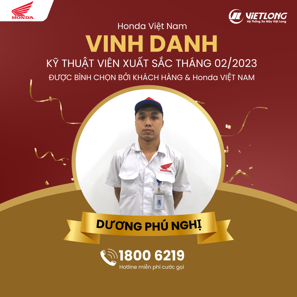 VINH DANH ” KỸ THUẬT VIÊN XUẤT SẮC TOÀN QUỐC THÁNG 02 – 2023″ do khách hàng và Honda Việt Nam đánh giá