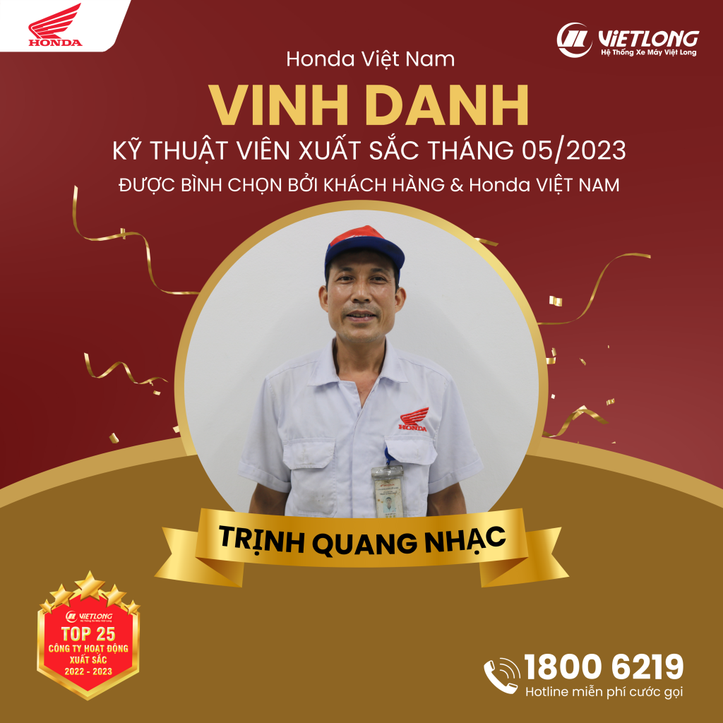 VINH DANH ” KỸ THUẬT XUẤT SẮC TOÀN QUỐC THÁNG 05 – 2023″ do khách hàng và Honda Việt Nam đánh giá