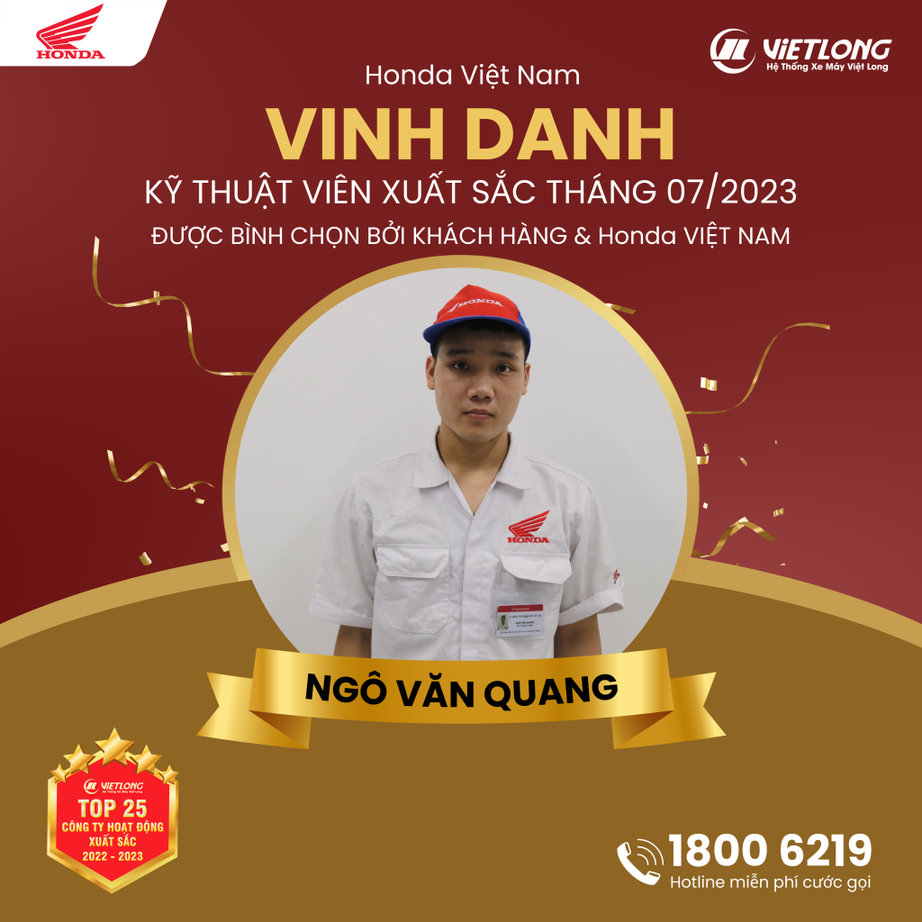 VINH DANH ” KỸ THUẬT XUẤT SẮC TOÀN QUỐC THÁNG 07 – 2023″ do khách hàng và Honda Việt Nam đánh giá