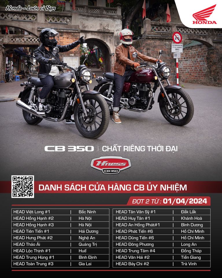 DANH SÁCH CỬA HÀNG CB ỦY NHIỆM MỞ BÁN CB350 ĐỢT 2