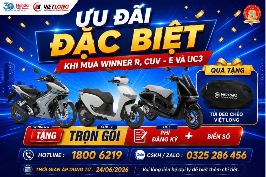🚨 HOT NHẤT CUỐI THÁNG 6 – MUA Honda WINNER R, CUV-e, UC3 HEAD VIỆT LONG TẶNG BẠN TRỌN GÓI PHÍ ĐĂNG KÝ & BIỂN SỐ 🚨